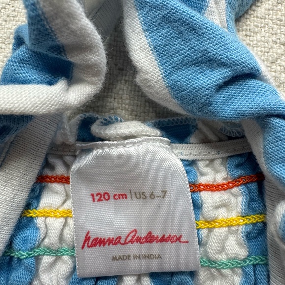 Hanna Andersson Girl Blue White Striped Smocked Flutter Cotton Dress 120 6/7 - Picture 6 of 7